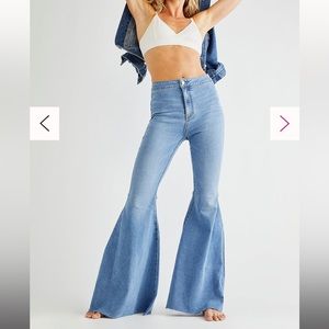 Free People Womens 25R Just Float On Flare Bell Bottom High Rise Raw Hem Jeans